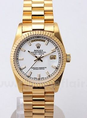 Rolex Oyster Perpetual Day-Date Yellow Gold White Face Watch